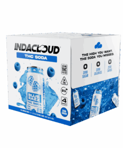 Available Now 6 Blue Razz 10 mg THC soda 4 pack